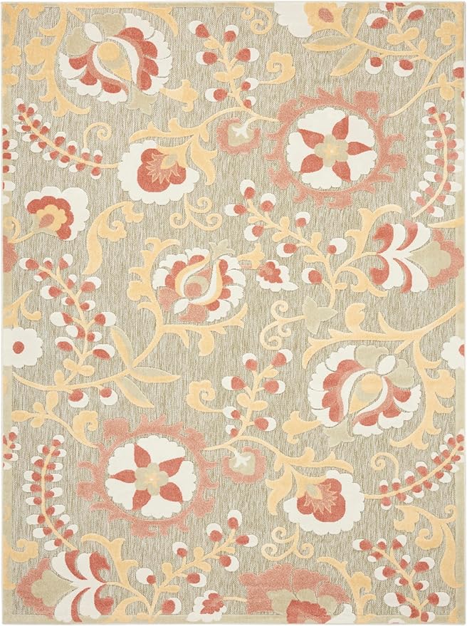 Nourison Home Aloha Sage Rose 7'10" x 10'6" Area Rug - Easy Clean, Non Shedding, Bed Room, Living Room, Dining Room, Kitchen (8' x 11')