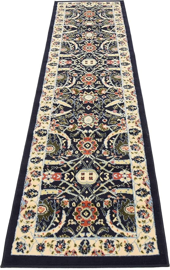 Unique Loom Espahan Collection Area Rug - Cape Cod (2' 2" x 8' 2" Runner, Navy Blue/ Black)
