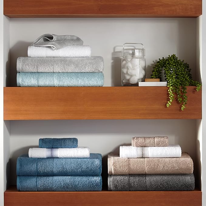 Aston & Arden Aegean Terry Wash Cloths - Set of 8 - Ringspun Turkish Cotton Thick and Soft Absorbent Luxury Hotel and Spa Bathroom Towel, 600 GSM, 13 x 13 in, Copen Blue