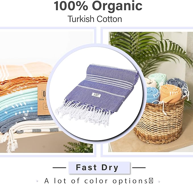 Turkish Beach Towel - Cotton Bathroom Towels Highly-Absorbent Quick Dry Bath Towels 37 x 70 inch Beach Towels Sand-Free Turkish Bath Towel Multipurpose Yoga Towel Beach Blanket (Denim Blue)