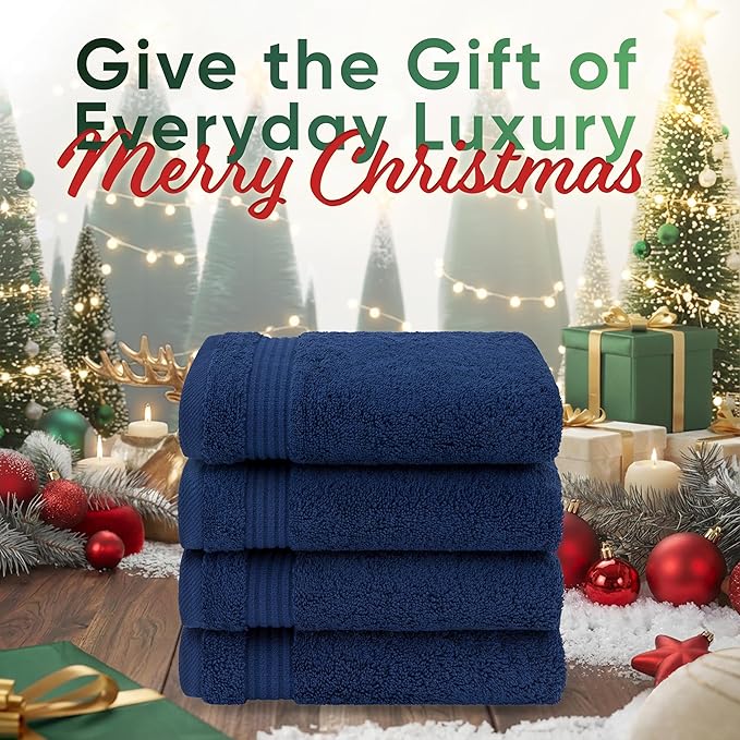 American Veteran Towel, Hand Towels for Bathroom Set of 4, 100% Cotton Turkish Hand Towel Sets, Soft Hand Face Towels, Navy Blue Hand Towels