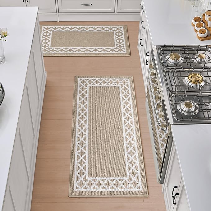 Nautica – Runner Rug 2 Piece Set | Indoor Runners for Hallways and Entry Rugs| Non-Skid Entry and Kitchen Door Mat| Machine Washable Carpet Rugs | 2'2" x 3'9" and 2'2" x 5' | Trellis Beige