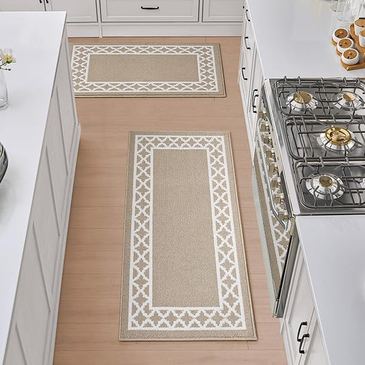 Nautica – Runner Rug 2 Piece Set | Indoor Runners for Hallways and Entry Rugs| Non-Skid Entry and Kitchen Door Mat| Machine Washable Carpet Rugs | 2'2" x 3'9" and 2'2" x 5' | Trellis Beige