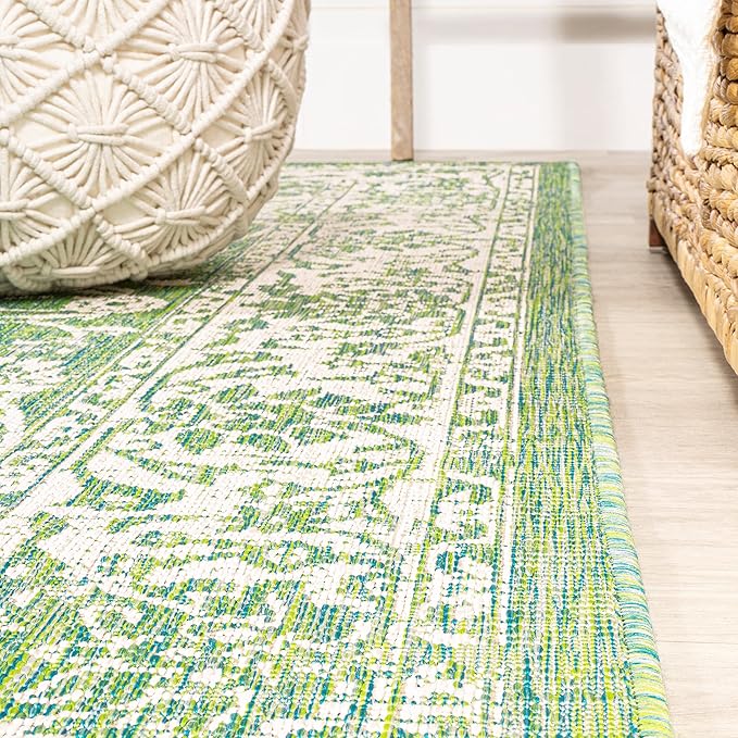 JONATHAN Y Weave Floral Indoor Outdoor Area Rug 5X8 Cream/Green, Tela Bohemian Textured for Backyard, Patio, Porch, Easy-Cleaning, High Traffic, Pet-Friendly, Non-Shedding (SMB100F-5)