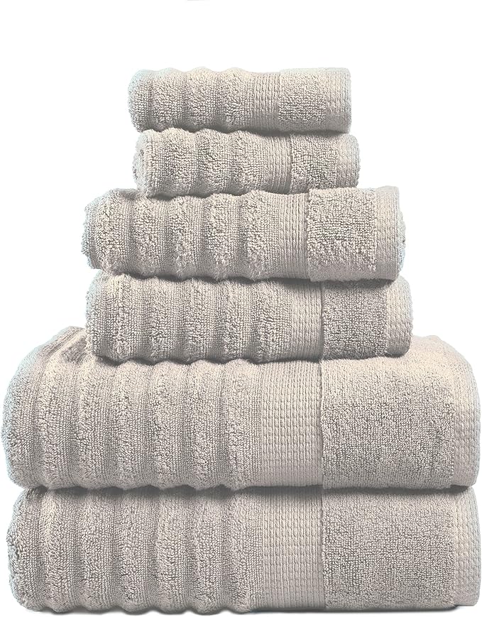 Lane Linen Luxury Bath Towels Set - Luxurious Hotel-Style Shower Towels and Washcloths Sets, 100% Cotton Bath Towel Sets for Bathroom - Includes 2 Bath, 2 Hand & 2 Wash Cloths (Set of 6) - Platinum