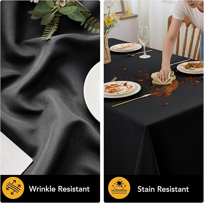 10-Pack Black Tablecloths for Rectangle Tables, 70 x 108 Inches, Stain-Resistant Polyester Fabric for 6 Foot Tables - Washable Table Covers for Weddings, Banquets, Birthday Parties, Events