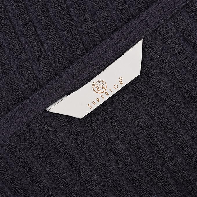 Cotton 8-Piece Solid and Ribbed Towel Set, Face Towels 13” x 13”, Hand Towels 16” x 28”, Bath Towels 27” x 54”, Black by Superior