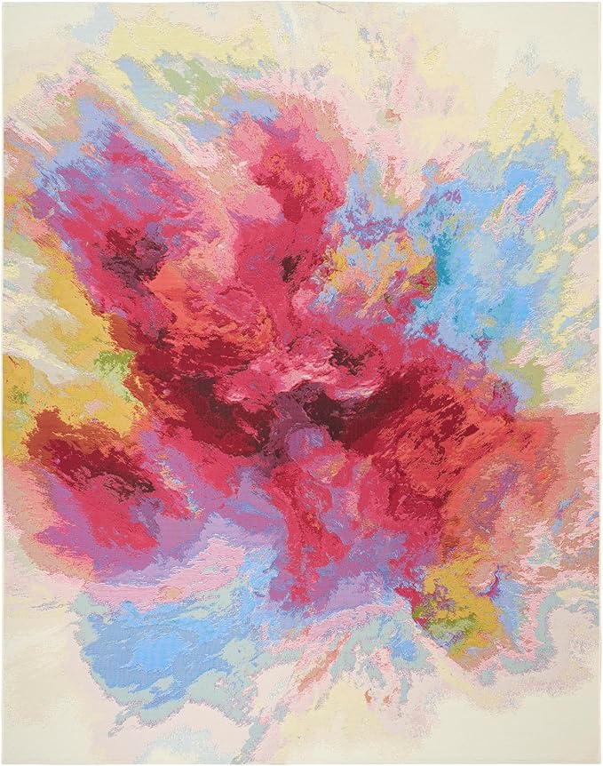 Nourison Home Color Splash Ivory Multicolor 9' x 12' Area Rug - Easy Clean, Non Shedding, Bed Room, Living Room, Dining Room, Kitchen (9' x 12')