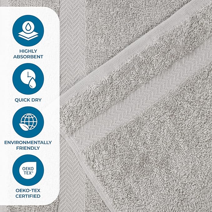 Superior 12-Piece Cotton Assorted Towel Set, Includes 6 Face/Washcloths, 4 Hand, and 2 Bath Towels, Lightweight Essentials, for Home, Gym, Beach, Bathroom, Quick Drying, Franklin Collection, Silver