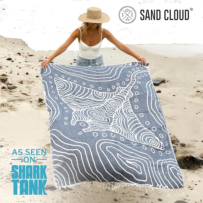 Sand Cloud Large Turkish Beach Towel - Sand Free - 100% Organic Turkish Cotton Yarn - Quick Dry Towel for Beach, Picnic, Blanket or Bath - As Seen on Shark Tank - Marine Life (Devil Ray)