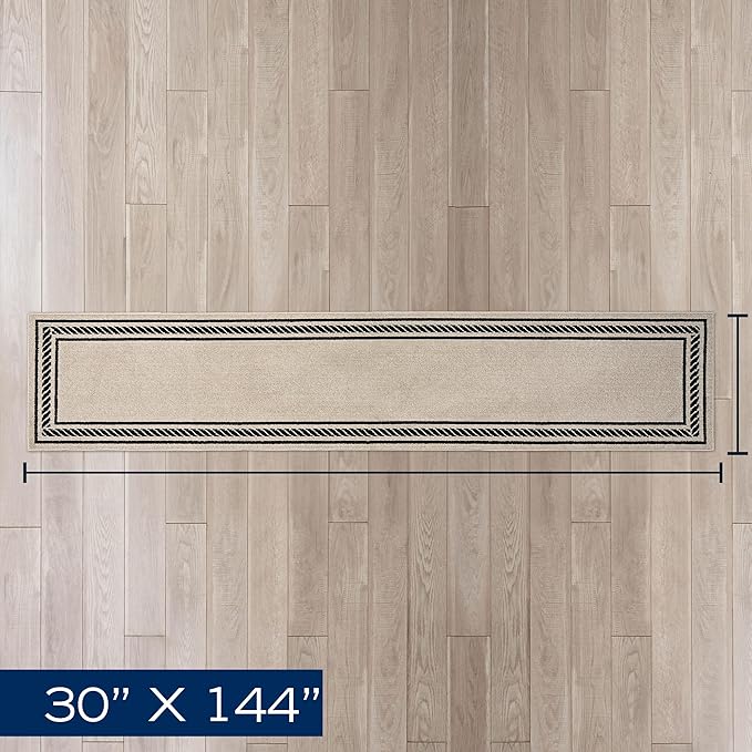 Nautica – Runner Rug | Indoor Runners for Hallways and Entry Rugs| Non-Slip and Non-Skid Entry and Kitchen Door Mat| Machine Washable Entryway Carpet Rugs | 2'6" x 12' | Rope Border Natural Twist