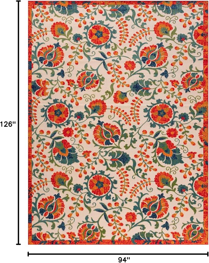 Nourison Home Aloha Red Multicolor 7'10" x 10'6" Area Rug - Easy Clean, Non Shedding, Bed Room, Living Room, Dining Room, Kitchen (8' x 11')