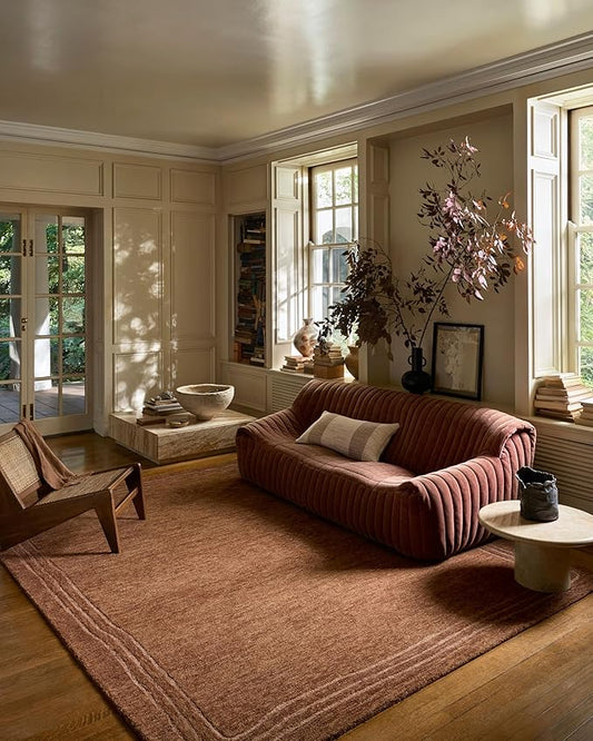 Loloi Leanne Ford Craven Collection CVN-02 Spice/Rose 7'-9" x 9'-9" Area Rug Geometrical, Patterned, Neutral, Living Room, Bedroom, Dining Room