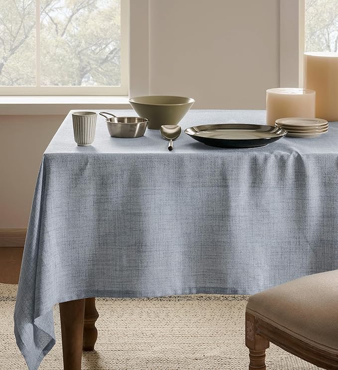 Linen Tablecloth for Rectangle Table 52x70 Inch Blue, Farmhouse Style Blue Tablecloth, Water Resistant Burlap Tablecloths for Dining Table Farmhouse Kitchen