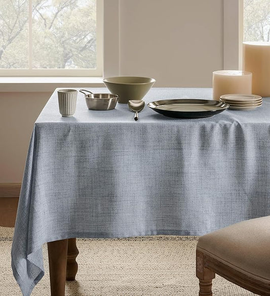 Linen Tablecloth for Rectangle Table 60x84 Inch Blue, Farmhouse Style Blue Tablecloth, Water Resistant Burlap Tablecloths for Dining Table Farmhouse Kitchen