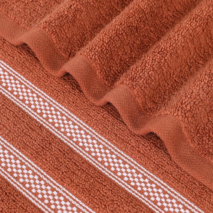 Superior Cotton Bath Towel Set, Zero Twist, Ribbed Geometric, Large Plush Absorbent Body Towels, Luxury Soft Quick Drying, Shower, Spa, Hotel, Pool, Guest Bathroom, Home Essentials, Set of 3, Rust