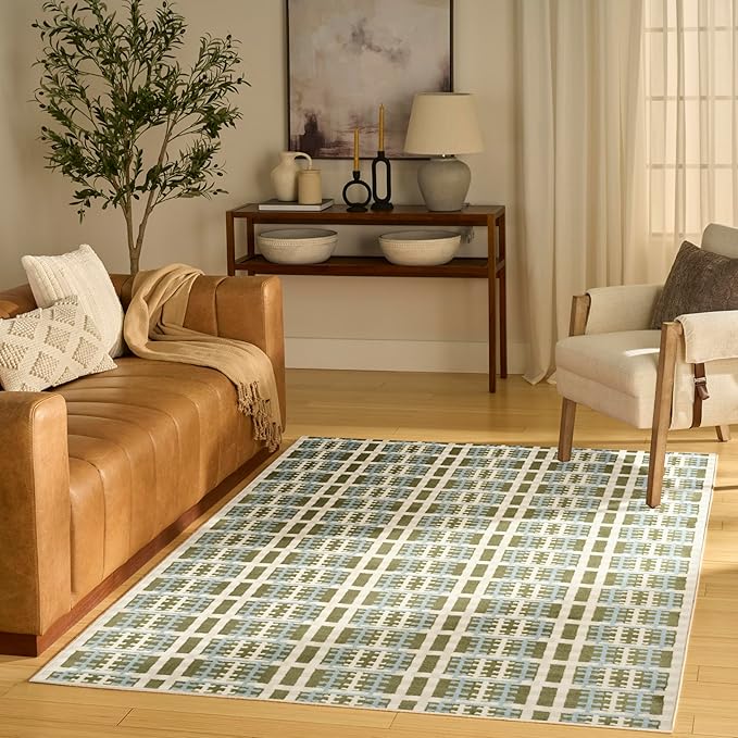 Nourison Home Nordic Blue Green 4' x 6' Area Rug - Easy Clean, Non Shedding, Bed Room, Living Room, Dining Room, Kitchen (4' x 6')