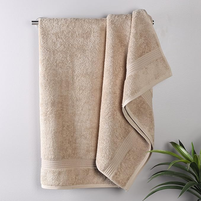 Superior Egyptian Cotton Bath Towel Set, Home Bathroom Towels, Master, Guest Bath, Decor Essentials, Quick Dry, Absorbent, Large Body Towels, Spa, Hotel, Resort, Adult, Kids, Set of 2, Taupe