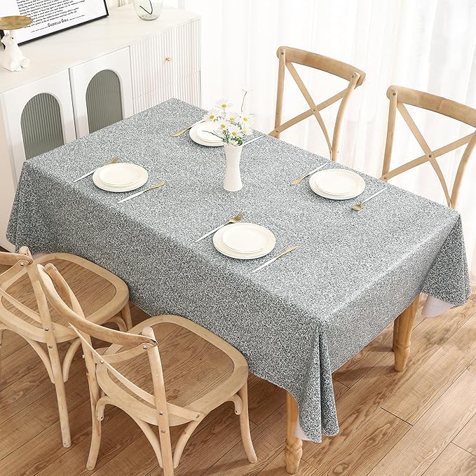 Walrus Heavy Duty Vinyl Tablecloth with Flannel Backing Waterproof Oil-Proof Plastic Table Cloth Stain-Resistant Wipeable Rectangle or Square Table Cover for Indoor and Outdoor (Grey, 52X70 Inch)