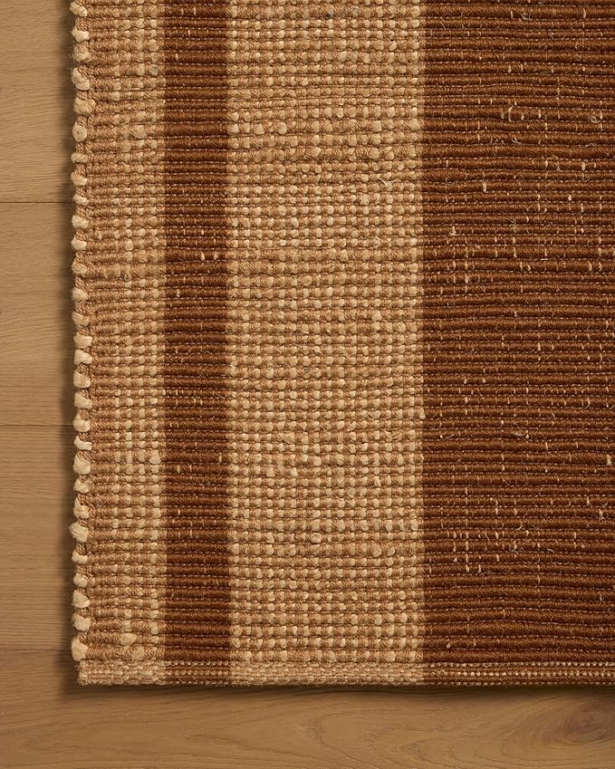 Loloi Leanne Ford Weatherstaff Collection WTS-04 Cinnamon/Natural 7'-9" x 9'-9" Area Rug Jute, Striped, Neutral, Living Room, Bedroom, Dining Room