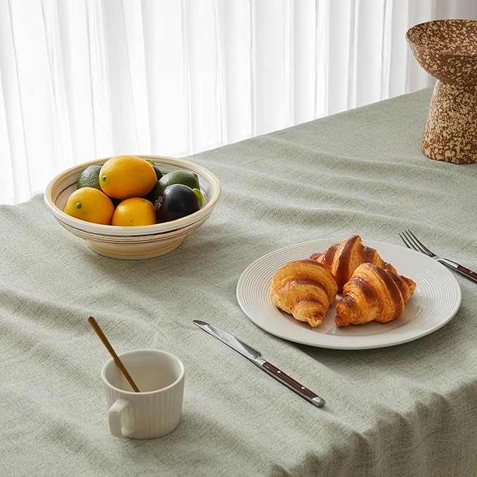 Linen Tablecloth with Tassels, Farmhouse Style Green Tablecloth, Water Resistant Burlap Tablecloths for Rectangle Table, 60x84 Inch Green