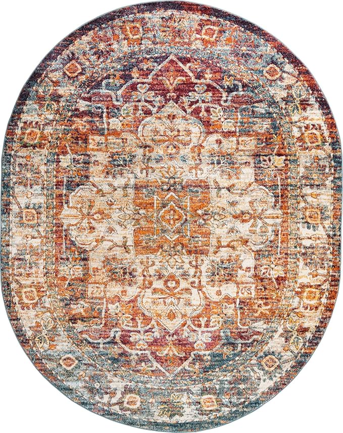 Unique Loom Isabella Collection Area Rug - Adjani (7' 10" x 10' Oval, Multi/ Beige)