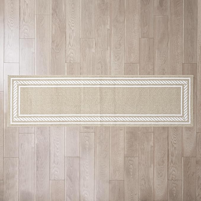 Nautica – Runner Rug | Indoor Runners for Hallways and Entry Rugs| Non-Slip and Non-Skid Entry and Kitchen Door Mat| Machine Washable Entryway Carpet Rugs | 2'2" x 8'| Rope Border Beige