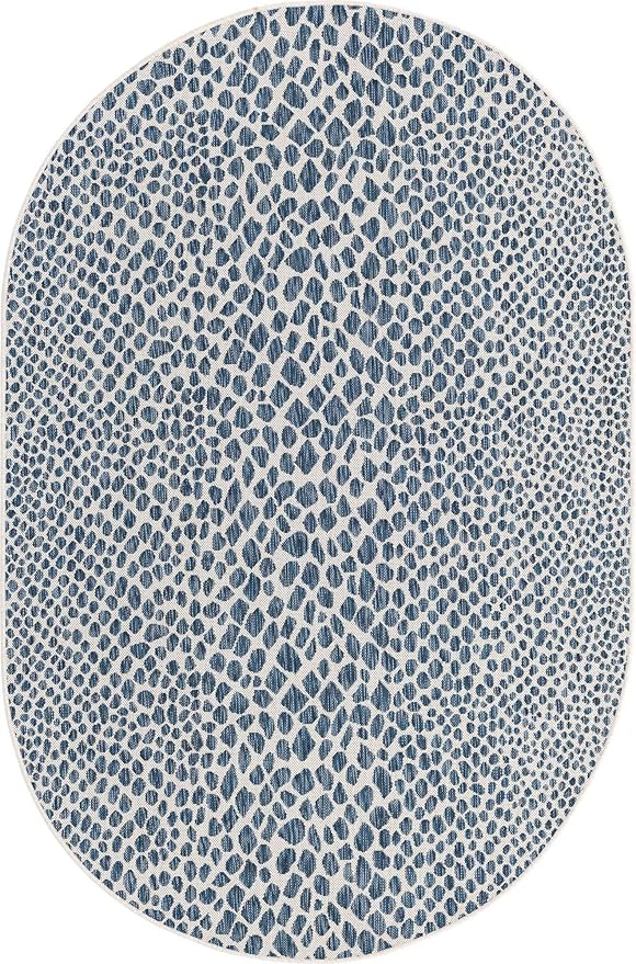 Unique Loom Outdoor Collection Area Rug - Cape Town (5' 3' x 8' Oval, Blue/ Olive)