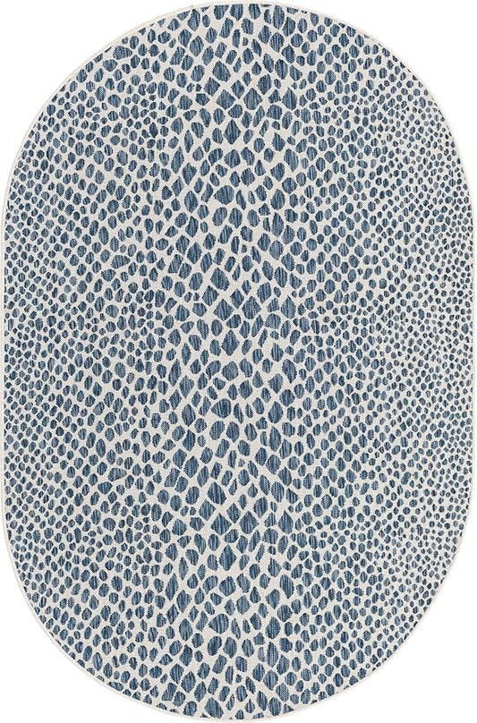Unique Loom Outdoor Collection Area Rug - Cape Town (5' 3' x 8' Oval, Blue/ Olive)