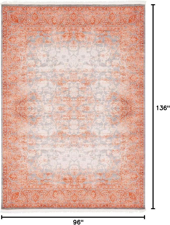 Unique Loom Traditional Classic Intricate Design Distressed Vintage Detail, Area Rug, 8' 0" x 11' 4", Terracotta/Gray