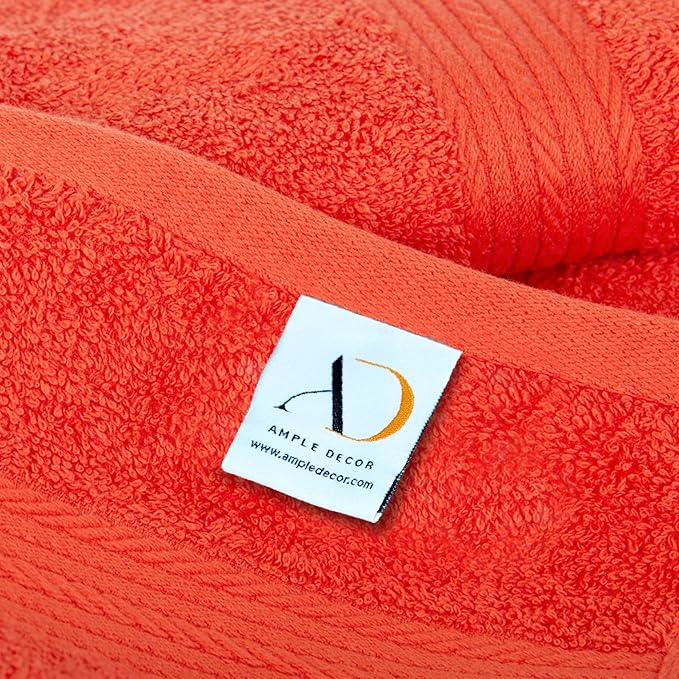 Ample Decor Bathroom Set of 2 Hand Towel 18 X 28 Inch 600 GSM 100% Cotton, Premium Soft Absorbent - Orange
