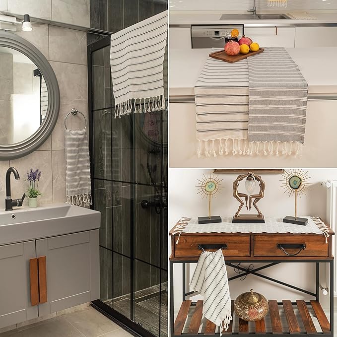 Ruvy Home Basics Turkish Hand Towels for Bathroom Set of 2 | 18"x40", Cotton | Decorative Towel for Bathroom, Kitchen, Dishcloth, Tea, Yoga, Face, Gym - Light Grey