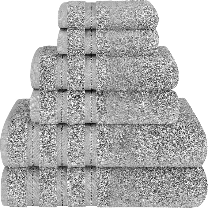 6-Piece 600 GSM Turkish Cotton Towel Set – Luxury Soft & Absorbent Bath Towels, Hand Towels & Washcloths – Premium Bathroom Essentials for Home, Guest Bath & Apartments