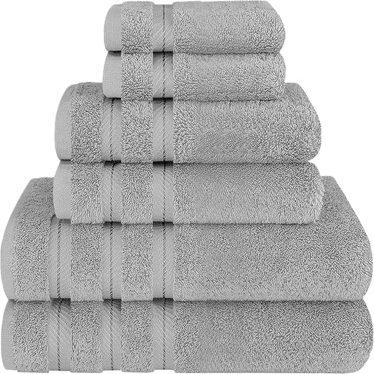 6-Piece 600 GSM Turkish Cotton Towel Set – Luxury Soft & Absorbent Bath Towels, Hand Towels & Washcloths – Premium Bathroom Essentials for Home, Guest Bath & Apartments