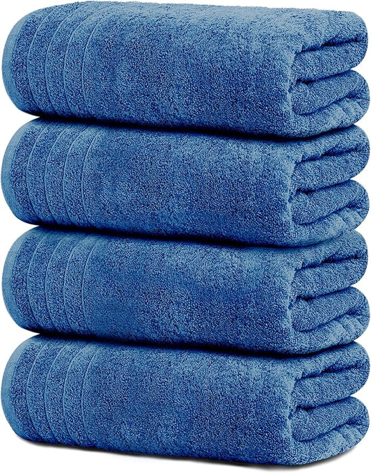 Tens Towels Pack of 4 Extra Large Bath Towels 30 x 60 Inches, 100% Cotton, Larger & Lighter Weight, Quicker to Dry, Super Soft and Absorbent, Perfect for Bathroom, Blue