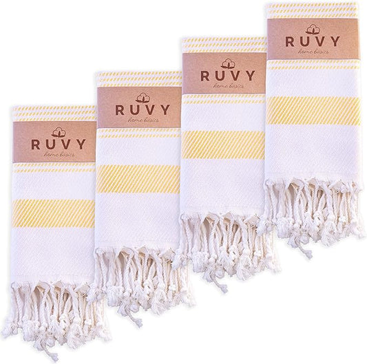 Ruvy Home Basics Turkish Hand Towels for Bathroom Set of 4 | 18"x40", Cotton | Decorative Towel for Bathroom, Kitchen, Dishcloth, Tea, Yoga, Face, Gym - Yellow