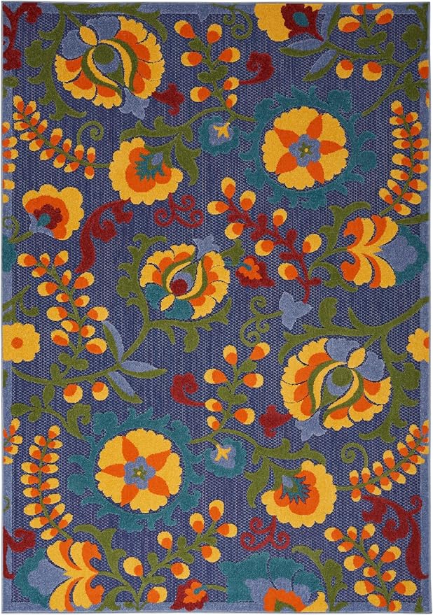 Nourison Home Aloha Navy Multicolor 6' x 9' Area Rug - Easy Clean, Non Shedding, Bed Room, Living Room, Dining Room, Kitchen (6' x 9')