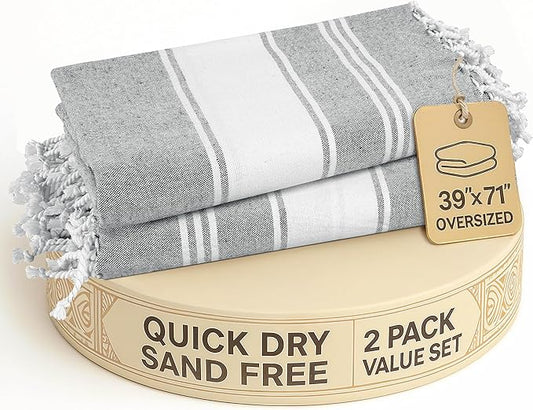 LANE LINEN Beach Towel, 2 Pack Beach Towels Oversized, 39"x71", Quick Dry Pool Towels for Adults, Absorbent Sandproof, Lightweight Travel Beach Towel - Alloy