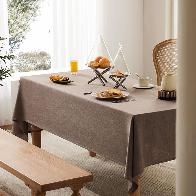 Linen Tablecloth for Square Table, 60x60 Inch Cocoa Brown, Farmhouse Style Brown Tablecloth, Water Resistant Burlap Tablecloths for Dining Table Farmhouse Kitchen
