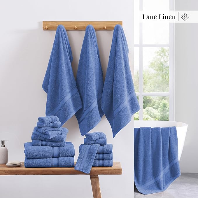 LANE LINEN Luxury Bath Towels Set - 6 Piece Set, 100% Cotton Bathroom Towel, Zero Twist, Quick Dry Shower Towels, Soft Absorbent Bath Towel, 2 Bath Towels, 2 Hand Towels, 2 Wash Cloths - Allure