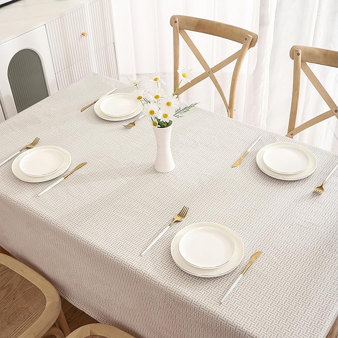 Walrus Heavy Duty Vinyl Tablecloth with Flannel Backing Waterproof Oil-Proof Plastic Table Cloth Stain-Resistant Wipeable Rectangle or Square Table Cover for Indoor and Outdoor (Weaving, 60X84 Inch)