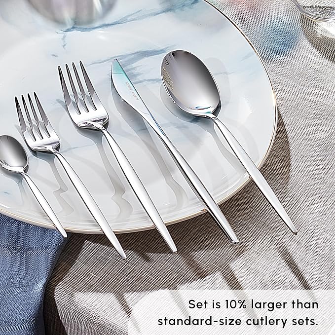 Karaca Tivoli Silver 30-Piece Cutlery Set, for 6 People, 18/10 Stainless Steel Cutlery Set, Heat Resistant, Corrosion Resistant, 3mm Thick, Silver
