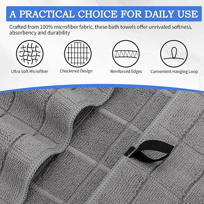 HOMERHYME Microfiber Bath Towels 2 Pack (22'' x 48'') - Lightweight Quick Dry Microfiber Fingertip Hand Towels, Soft Absorbent Gym Towels for Yoga, Salon, Camping, Hotel, Bathroom, Spa, Travel & Dog