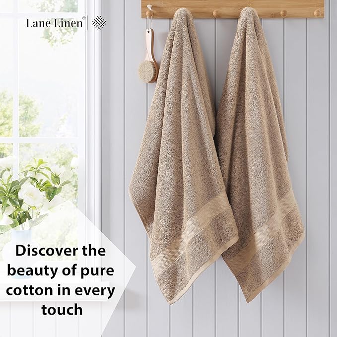 LANE LINEN Luxury Bath Towels Set of 4 (28"x54") - 100% Ring Spun Cotton Bathroom Towel Set - Durable, Quick Dry, Ultra Soft & Absorbent Large Shower Towels for Bathroom - Sustainably Produced - Taupe