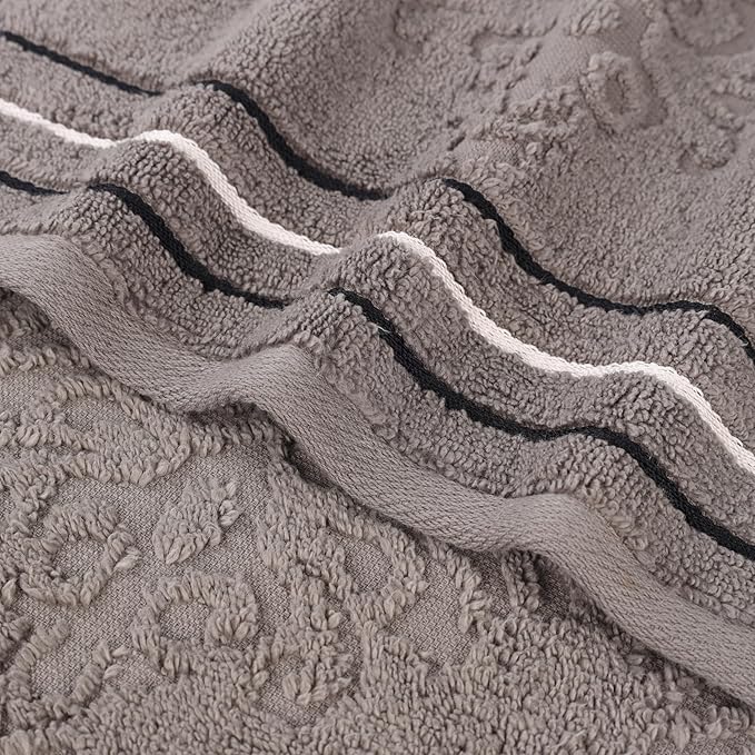 Superior Cotton 6 Piece Towel Set, 2 Bath, 2 Hand, 2 Washcloth/Face Towels, Quick Dry, Home Essentials, Shower, Spa, Luxury Plush Soft Absorbent Towels, Zero-Twist, Jacquard Floral, Charcoal