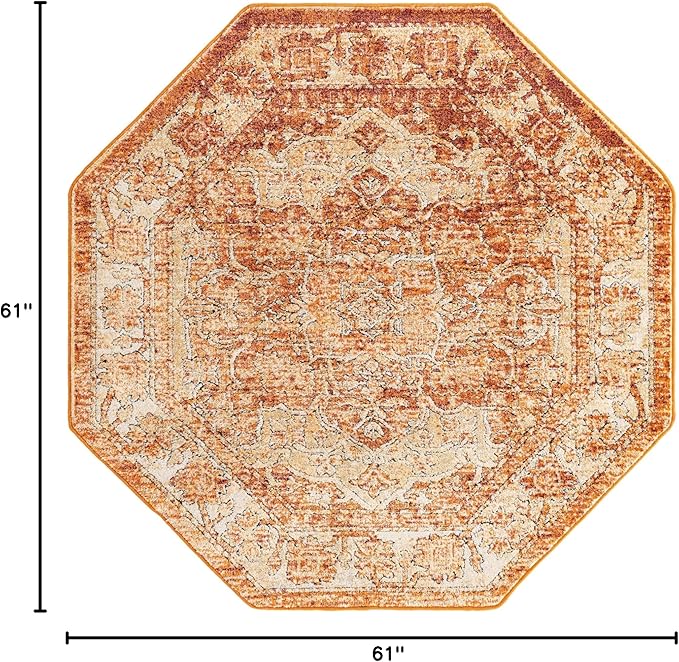 Unique Loom Isabella Collection Area Rug - Adjani (5' 1" Octagon, Rust Red/ Black)