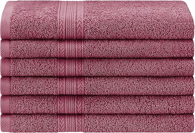 Superior Eco-Friendly Cotton 6-Piece Hand Towel Set, Small Towels for Spa, Resort, Hotel, Guest Bath, Kitchen, Quick Dry, Soft, Bathroom Accessories, Home and Apartment Essentials, Rosewood