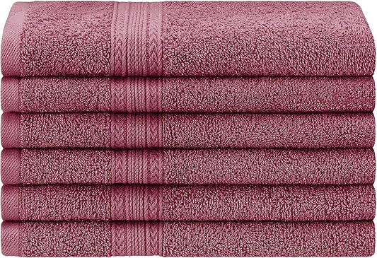 Superior Eco-Friendly Cotton 6-Piece Hand Towel Set, Small Towels for Spa, Resort, Hotel, Guest Bath, Kitchen, Quick Dry, Soft, Bathroom Accessories, Home and Apartment Essentials, Rosewood