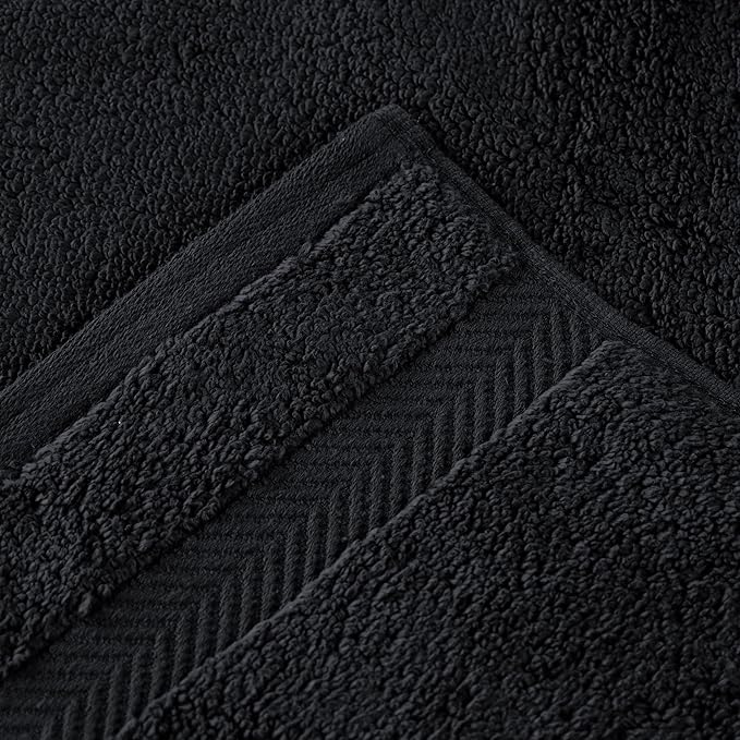 Superior Zero Twist 100% Cotton Towel Set, 3-Piece Set, Extra Soft Bath Towel, Face Towel and Hand Towel, Long-Staple Cotton Towels, Black