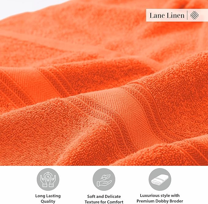 Lane Linen 100% Cotton 4 Pack Bath Towels (30"x60") - Zero Twist, Mercerized Cotton Towels Set for Bathroom - Quick Dry, Soft & Absorbent Large Bath Towel Set - Salon, Spa & Hotel Quality - Tiger Lily